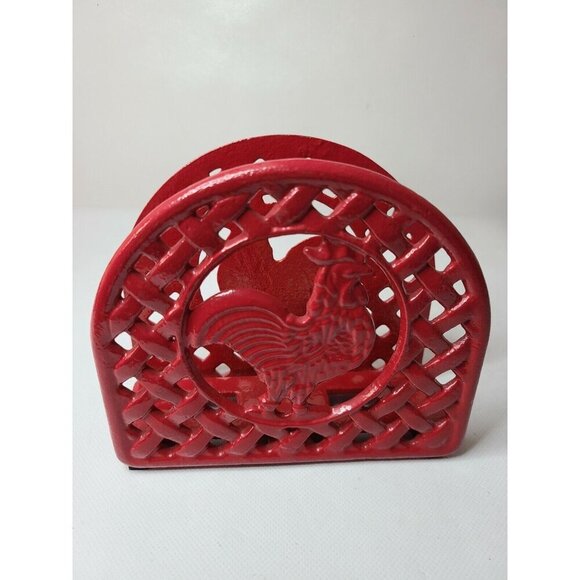 Vintage Red Cast Iron Rooster Napkin Holder Rustic Heavy Duty Farmhouse Decor - Picture 4 of 7